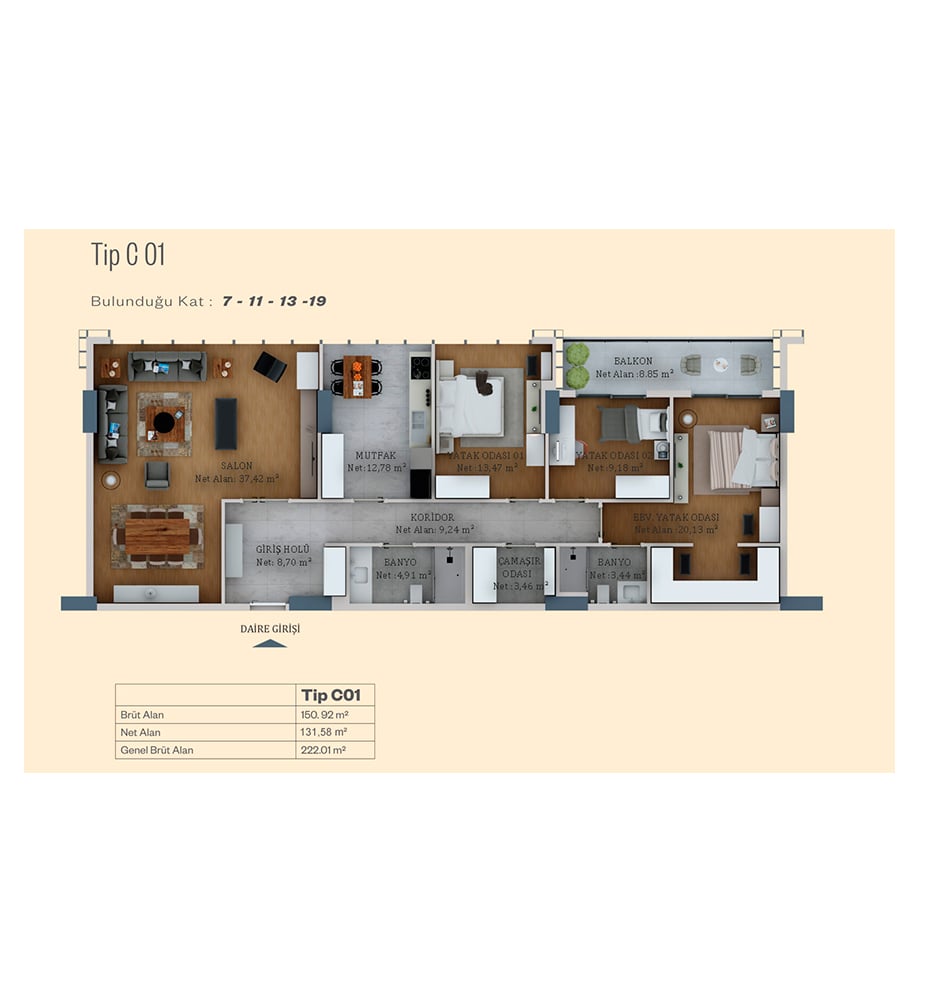Alya Life Residence 3+1 Kat Planları